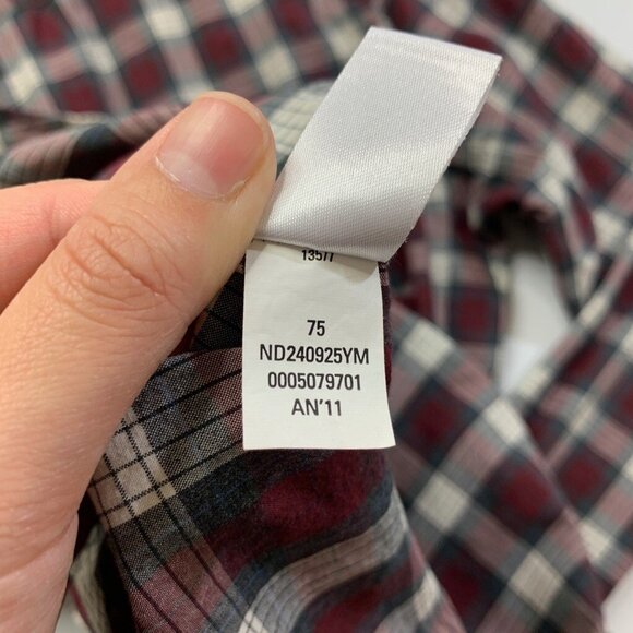 1901 Shirt Mens L Large Gray Crimson Cotton Check Button Up Long Sleeve Pocket - Picture 9 of 11